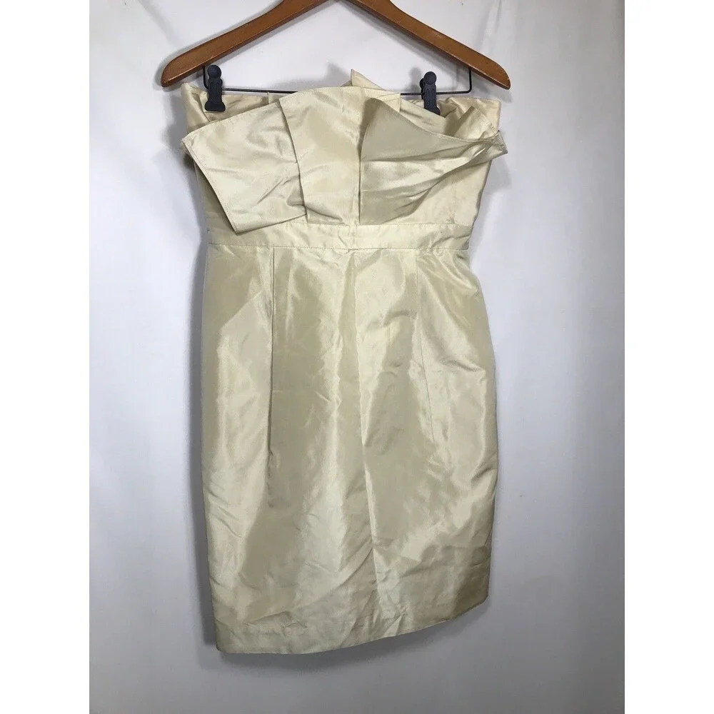 J Crew Iris Silk Taffeta Strapless Pleated Cocktail Dress Sz 6 Golden